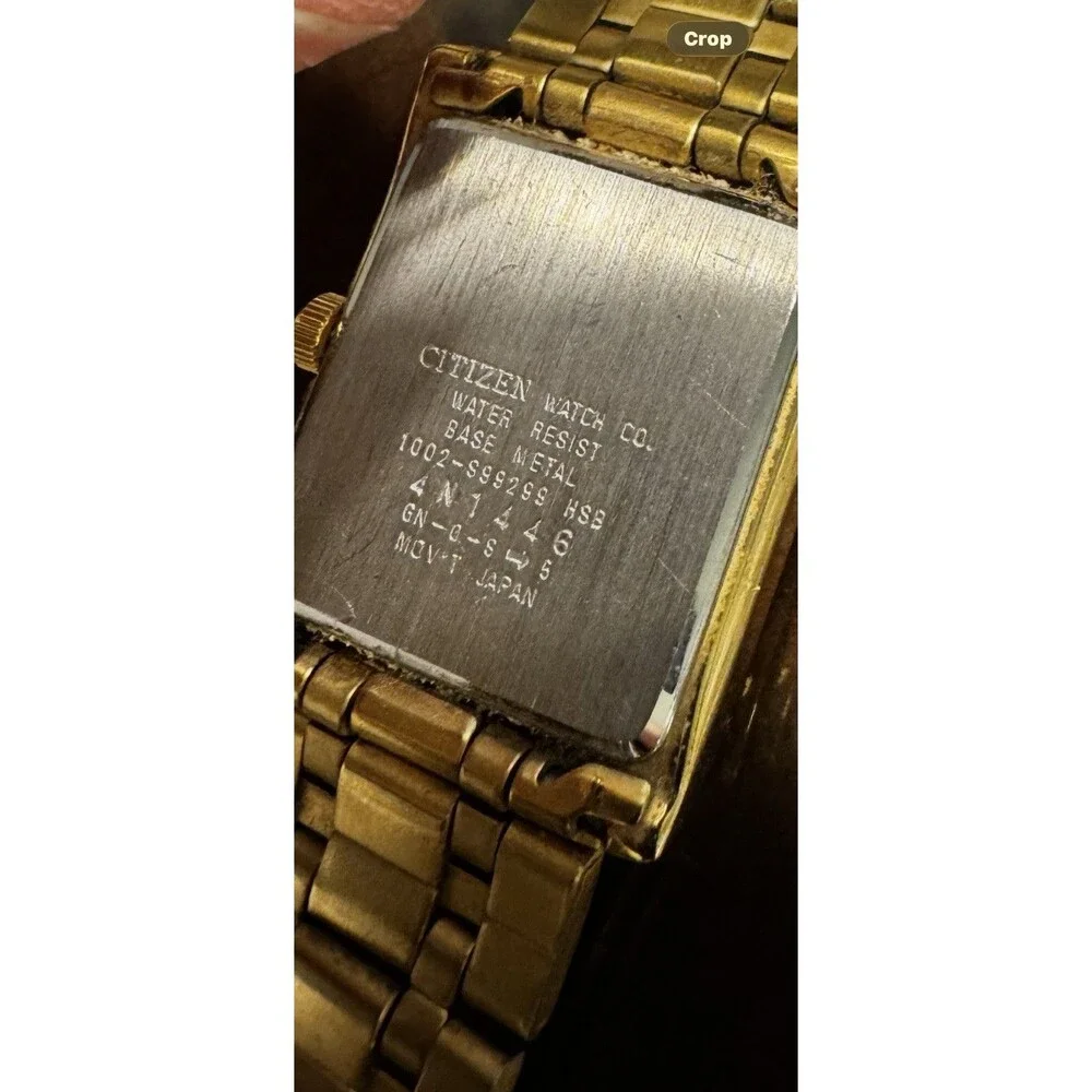 Citizen Quartz Mens Gold Tone Rectangular Day Date tank Watch 1002-S99299 HSB